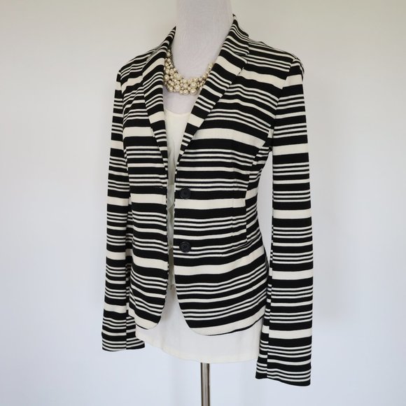 LOFT Jackets & Blazers - ANN TAYLOR LOFT Size Small Jacket Blazer Black White Ivory Stripes Career Casual
